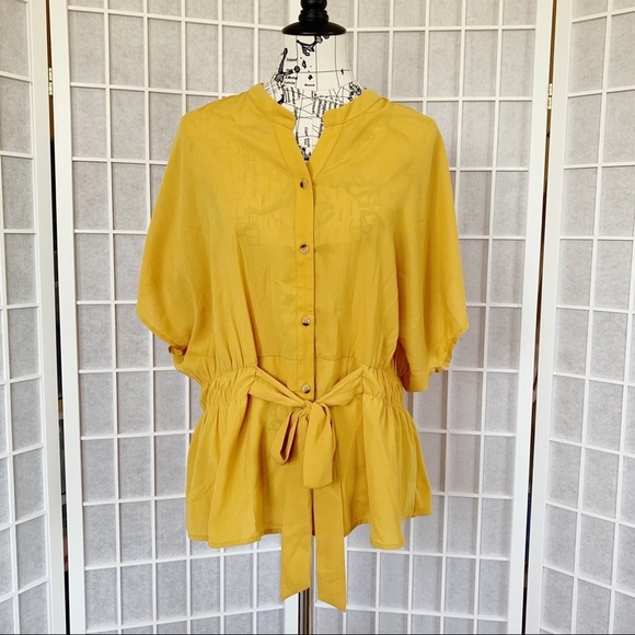 Sweet Rain Yellow/Mustard scrunchy blouse 2X - Picture 1 of 9